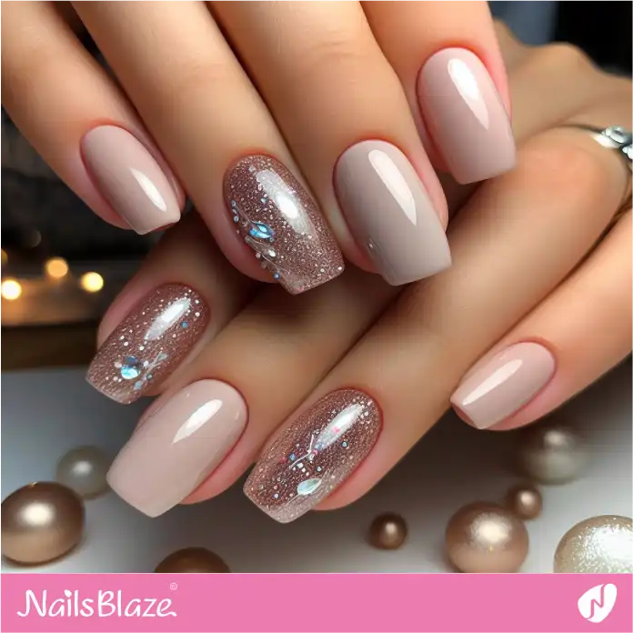 Glossy Off-White Nails with Subtle Sparkle for Office | Professional Nails - NB3050